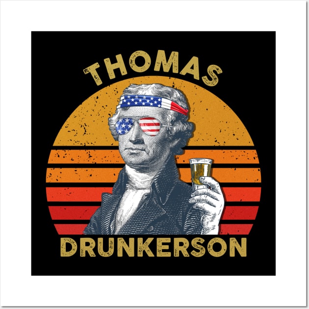 Vintage USA President Drinking Thomas Drunkerson 4th Of July American Flag Wall Art by for shop